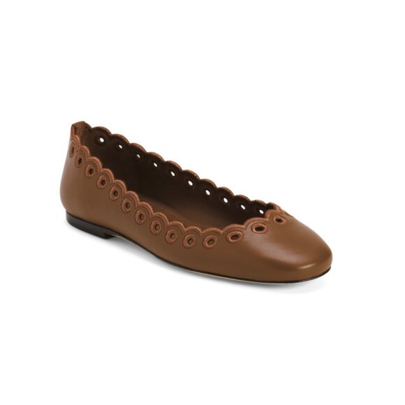 LARROUDE Umber Made In Brazil Leather Meghan Broderie Flats - Picture 1 of 2